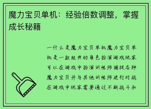 魔力宝贝单机：经验倍数调整，掌握成长秘籍